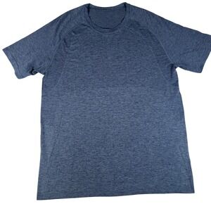 Lululemon Mens Short Sleeve Athletic T Shirt Blue Heathered L Sports Gym Workout